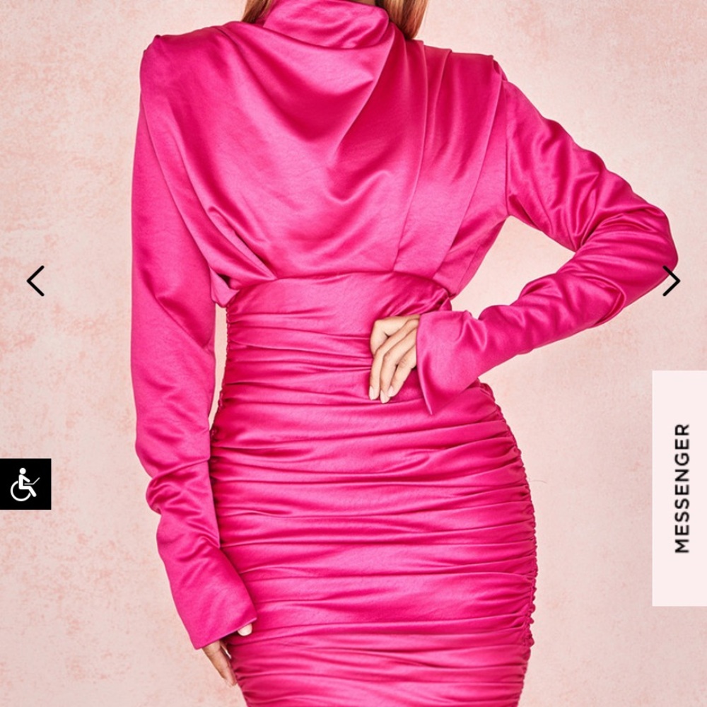 HouseofCB Hot Pink Satin Draped Dress